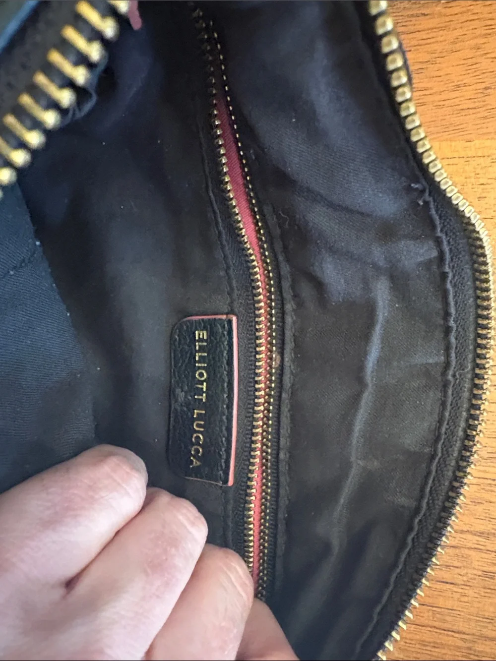 Elliott Lucca Black Leather Crossbody Bag with Gold Hardware